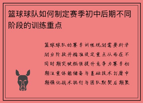 篮球球队如何制定赛季初中后期不同阶段的训练重点